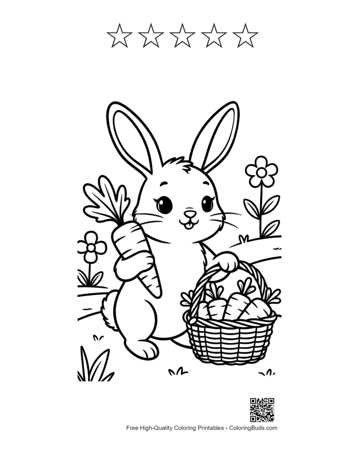 Bunny carrot printable with star outlines