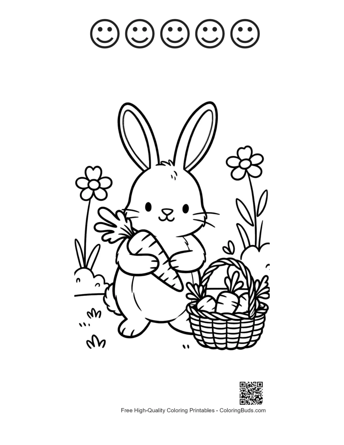 Cute bunny printable with 5 happy face outlines