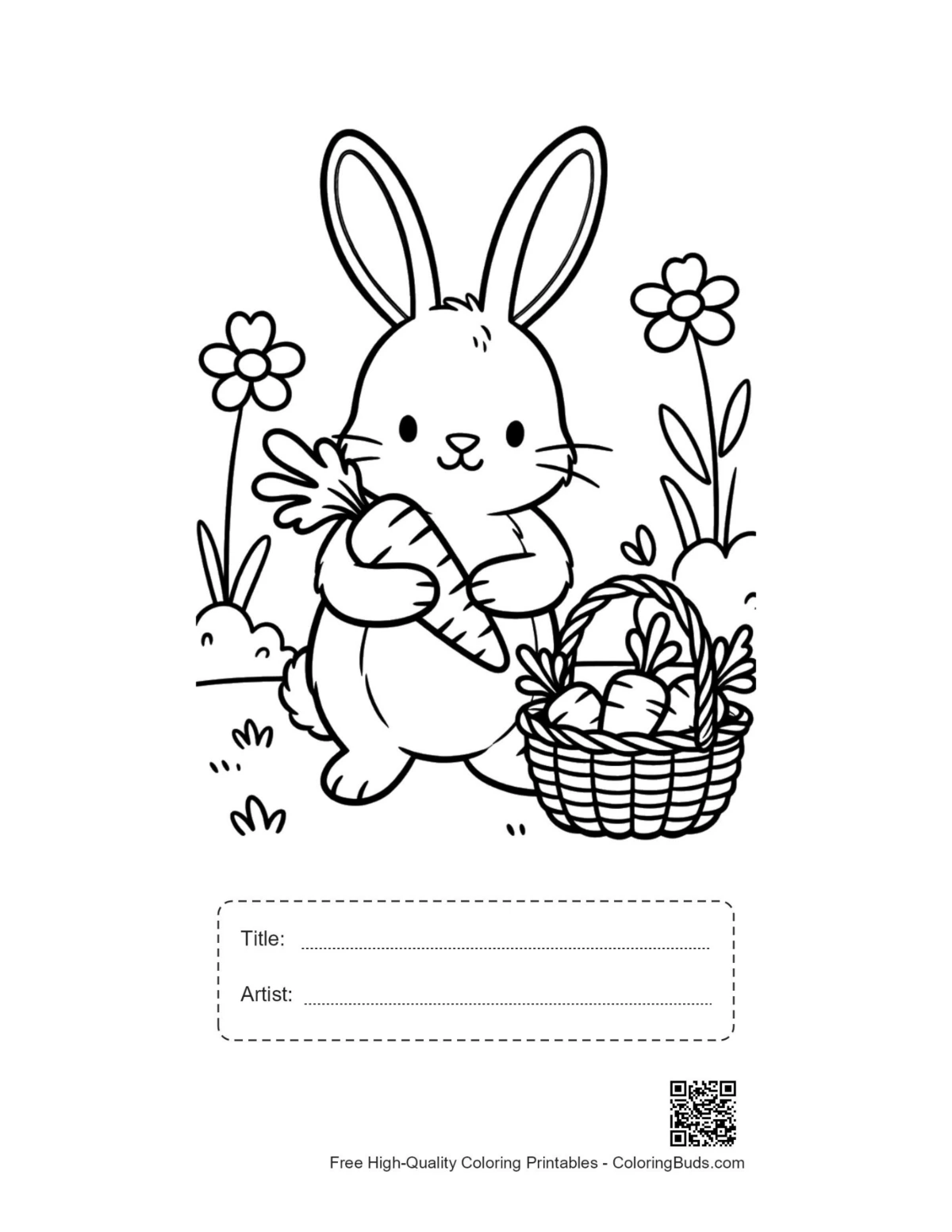Bunny carrot printable with title artist box for coloring