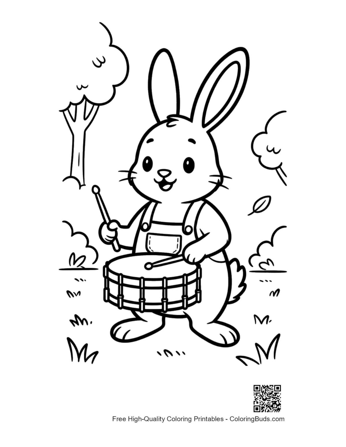Young jackrabbit drumming outdoors printable coloring page