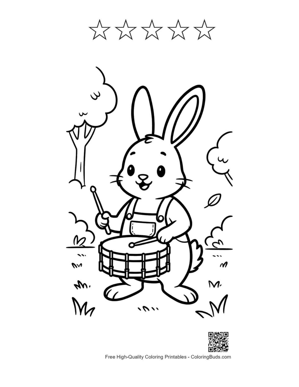 Jackrabbit drumming printable with 5 star outlines