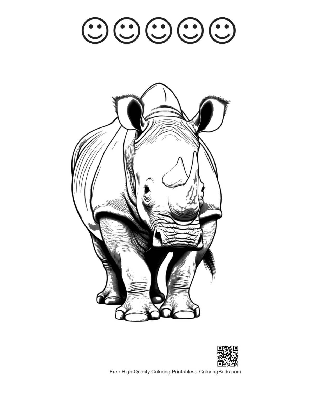 Printable rhino with happy face outlines
