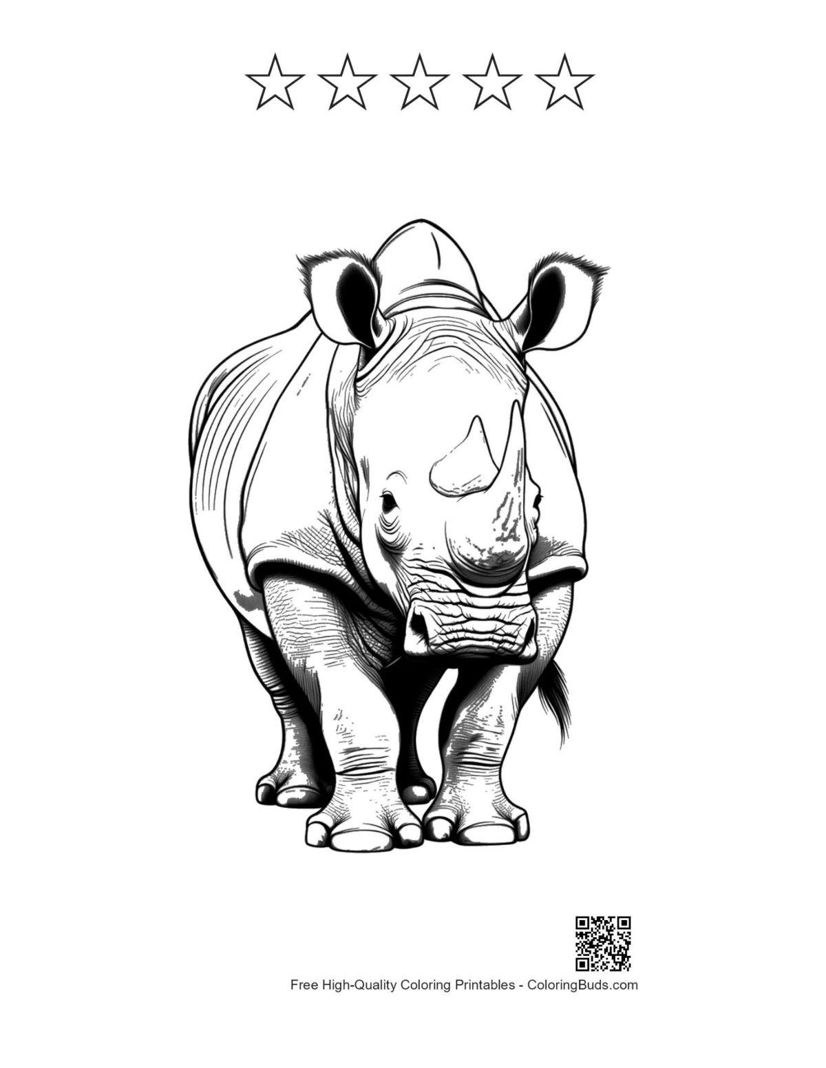 White Rhino printable with 5-star outlines