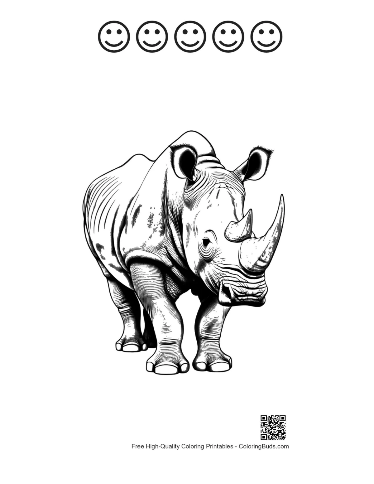 Printable rhino stance with happy faces outline
