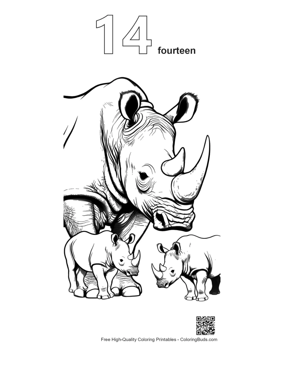 White Rhino coloring page outline number 14