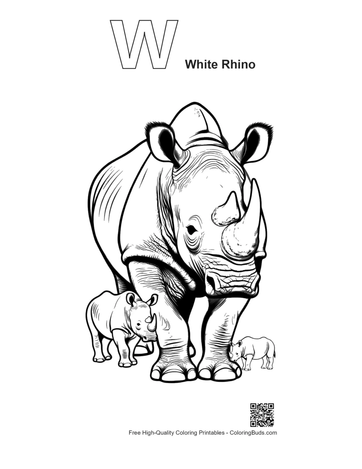 White rhino alphabet outline coloring printable