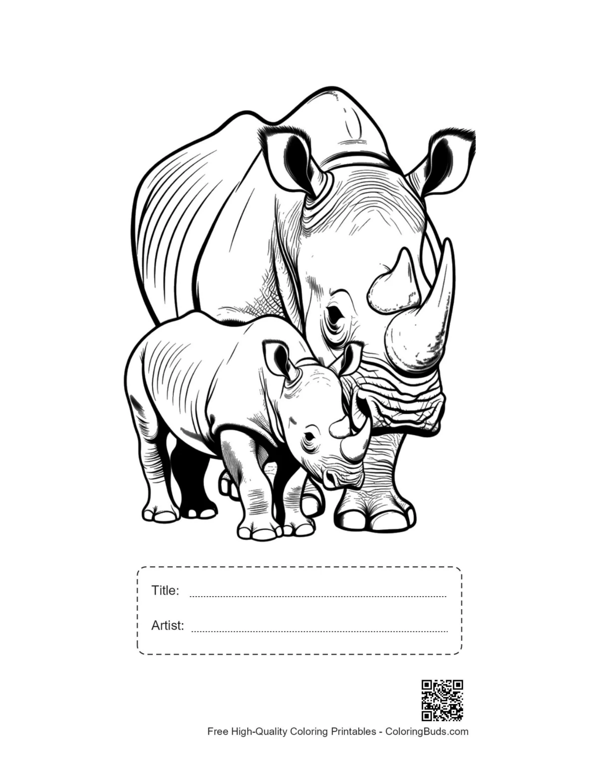 Printable mother White Rhino calf with title box