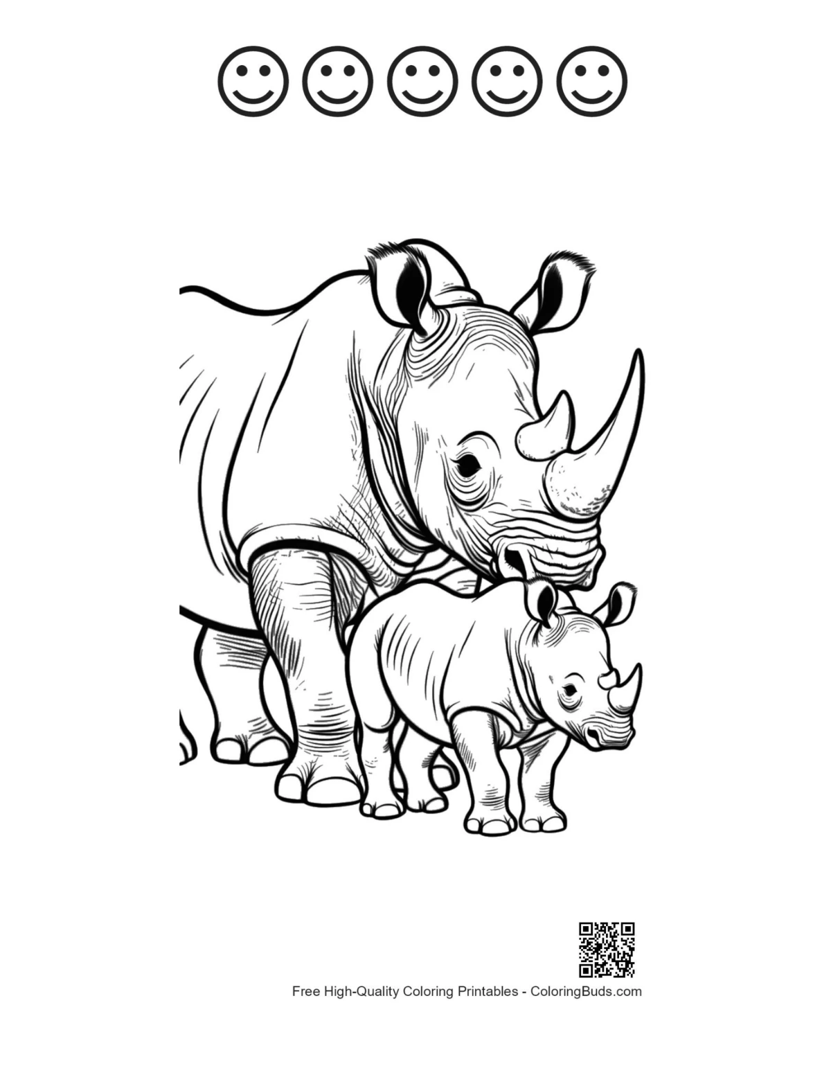 White rhino calf printable with happy faces