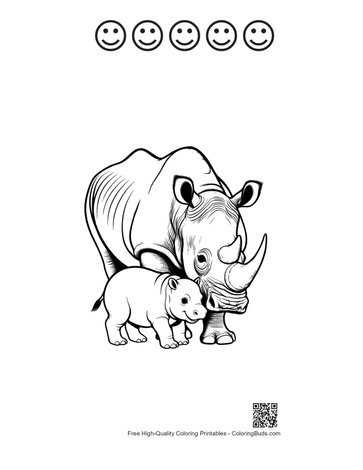 White rhino nuzzling printable with happy faces
