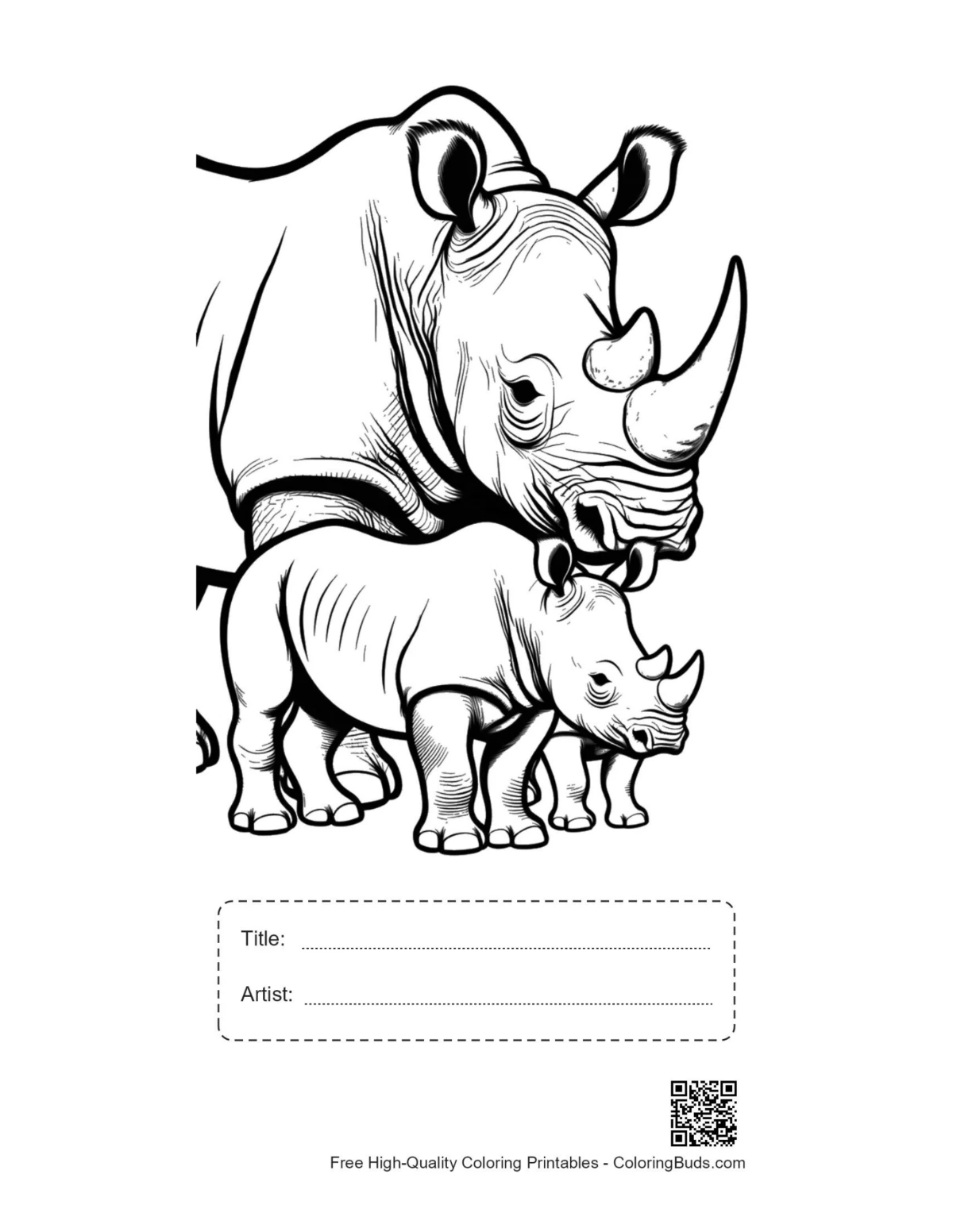 Printable White Rhino mother calf with title box
