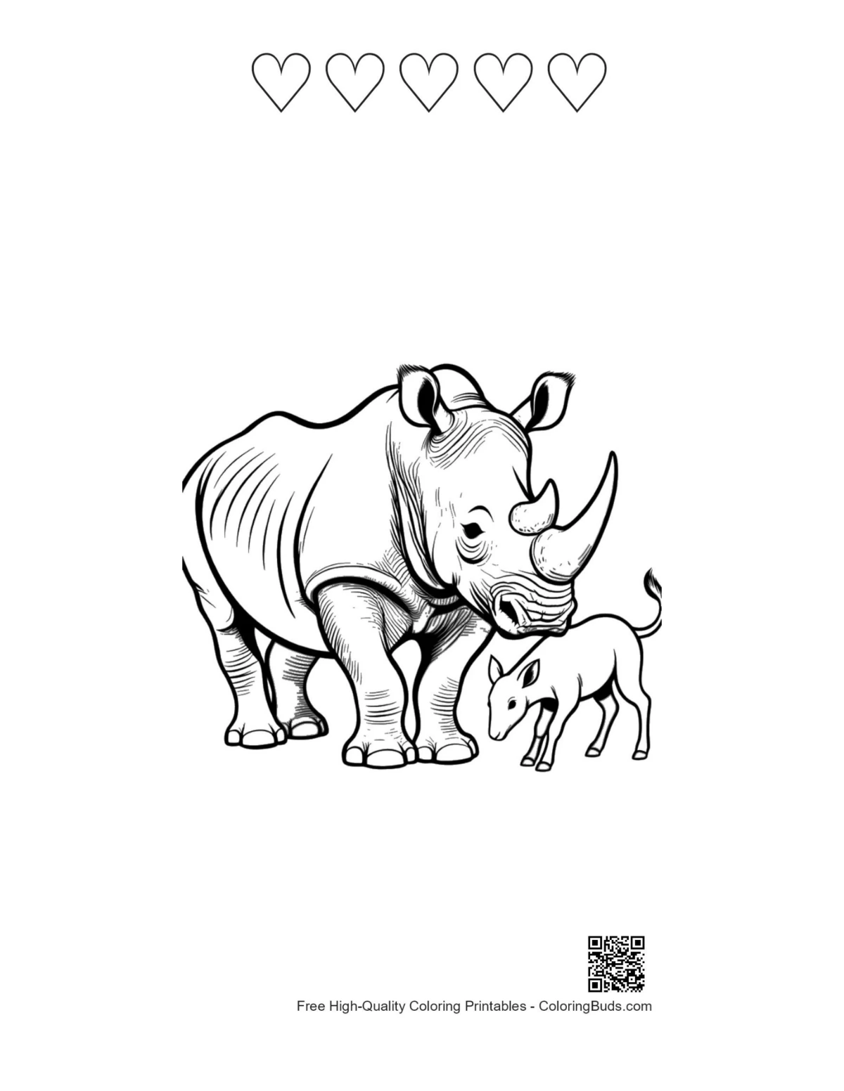 White Rhino printable with heart outlines