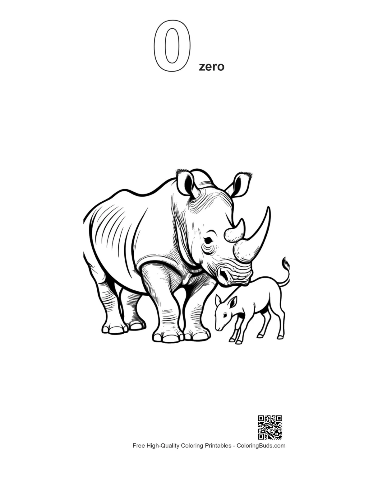 White Rhino coloring with number 0 outline