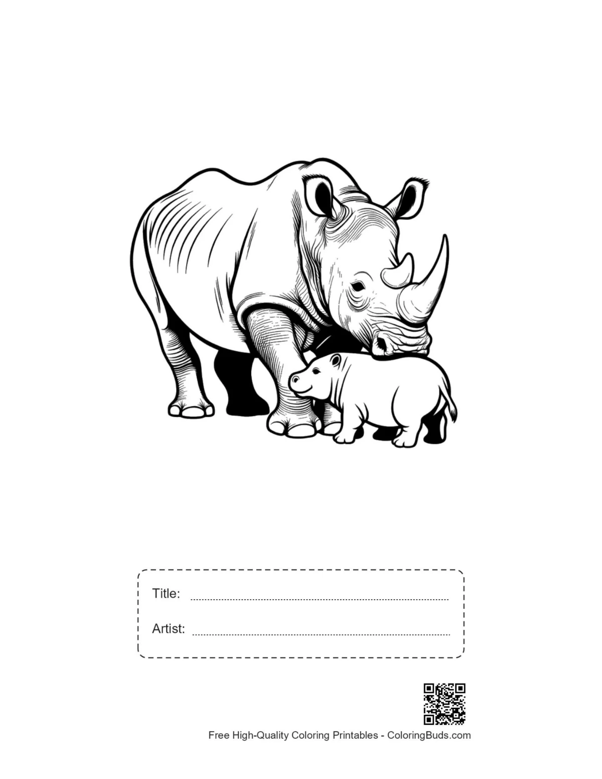 Printable White Rhino mother calf with title box
