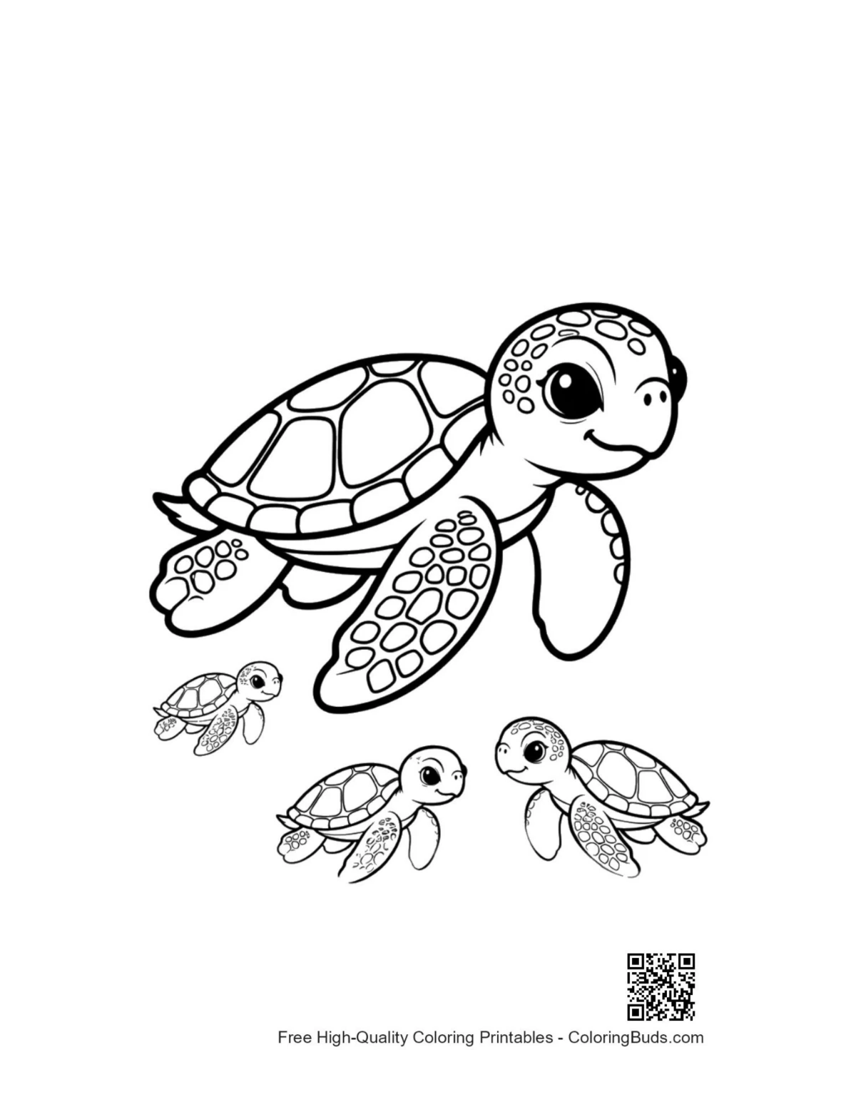 Adorable green sea turtle with cute hatchlings