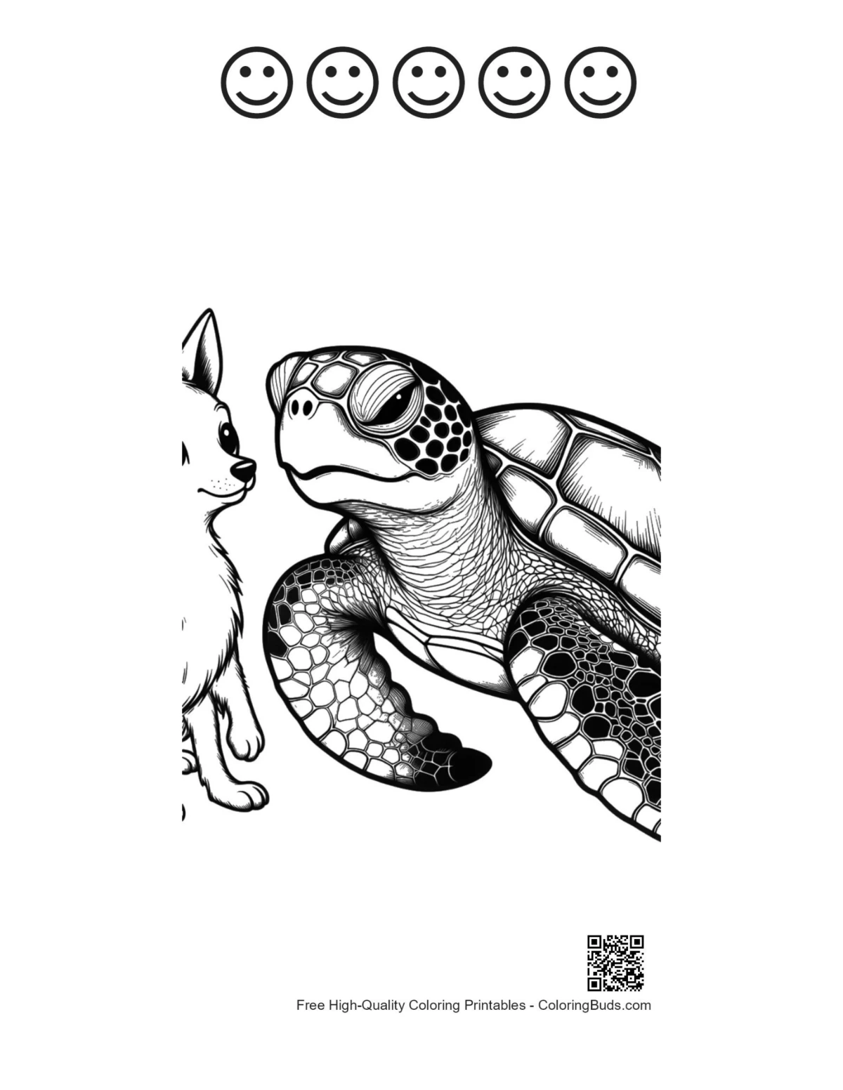 Chihuahua turtle stare-down 5 happy faces outline