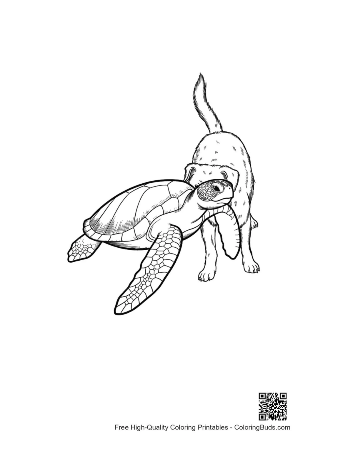 Cute puppy nosing green sea turtle print