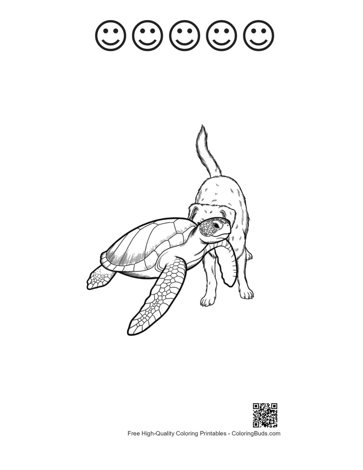 Puppy nosing turtle with happy faces