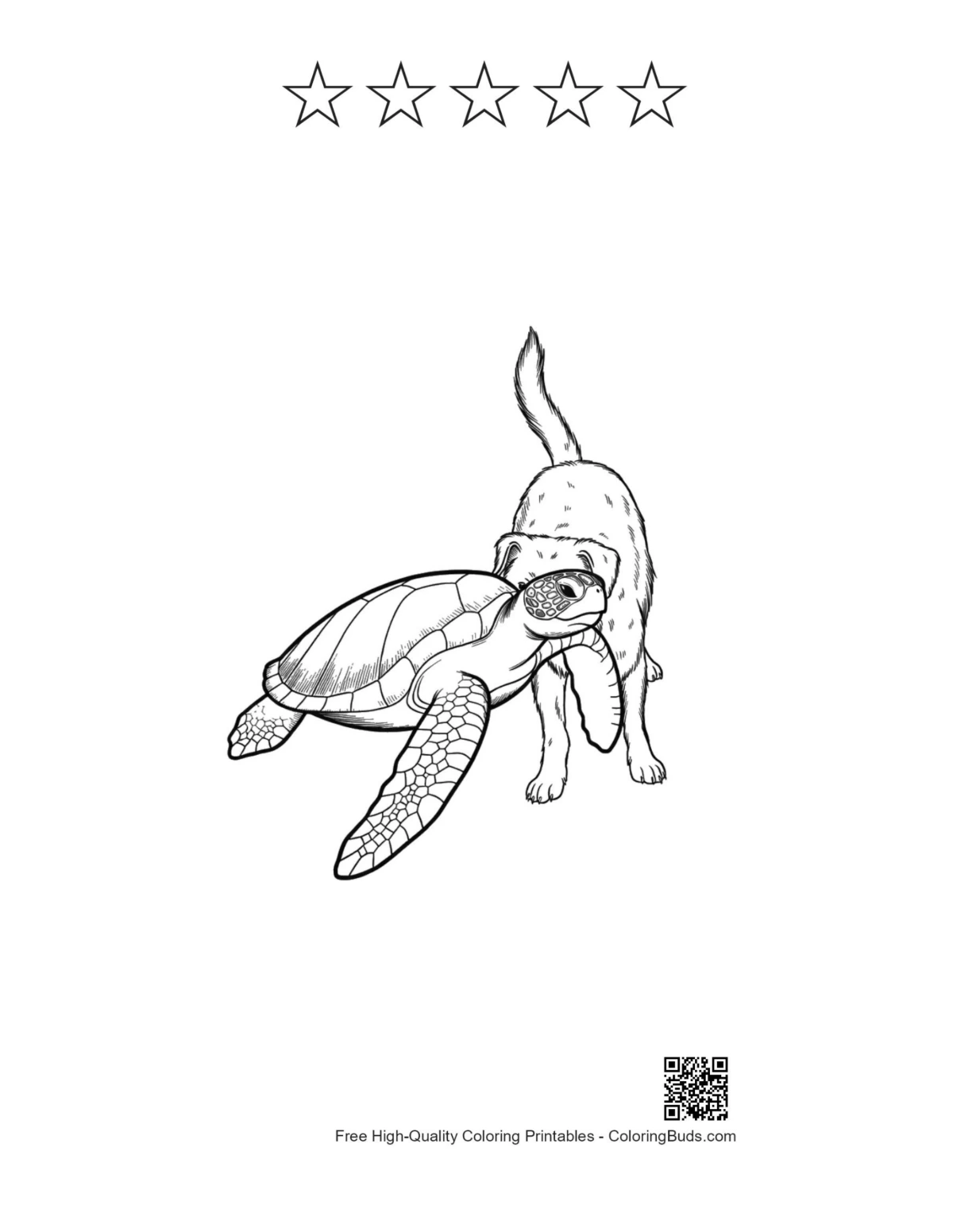 Puppy turtle printable with star outlines