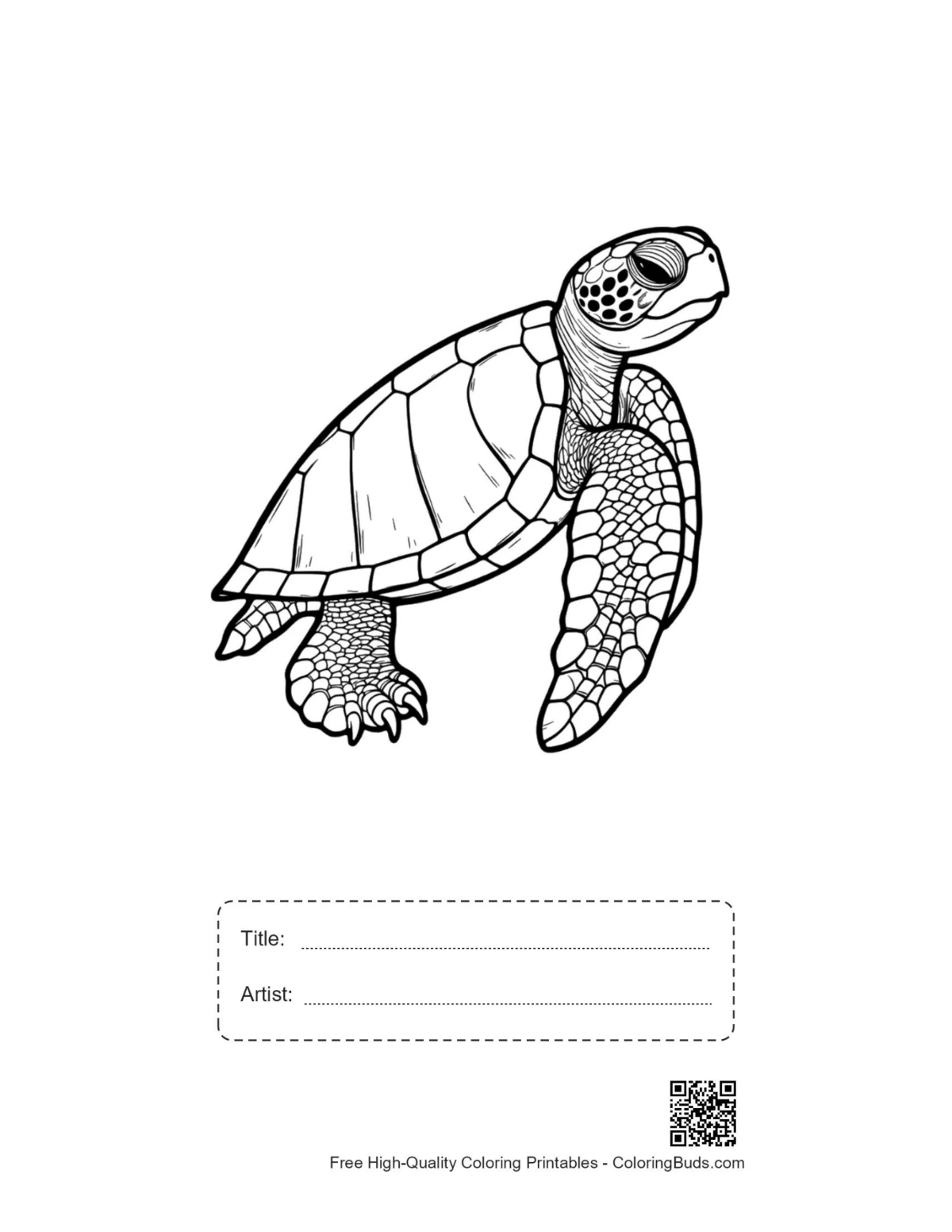 Cute baby sea turtle printable with title box