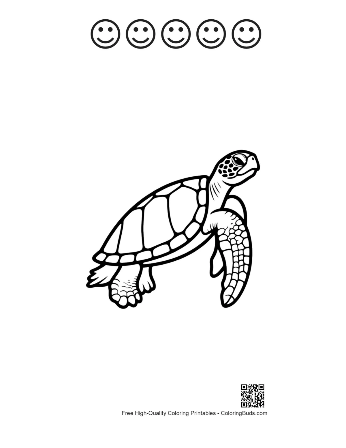 Baby turtle and happy faces outline printable