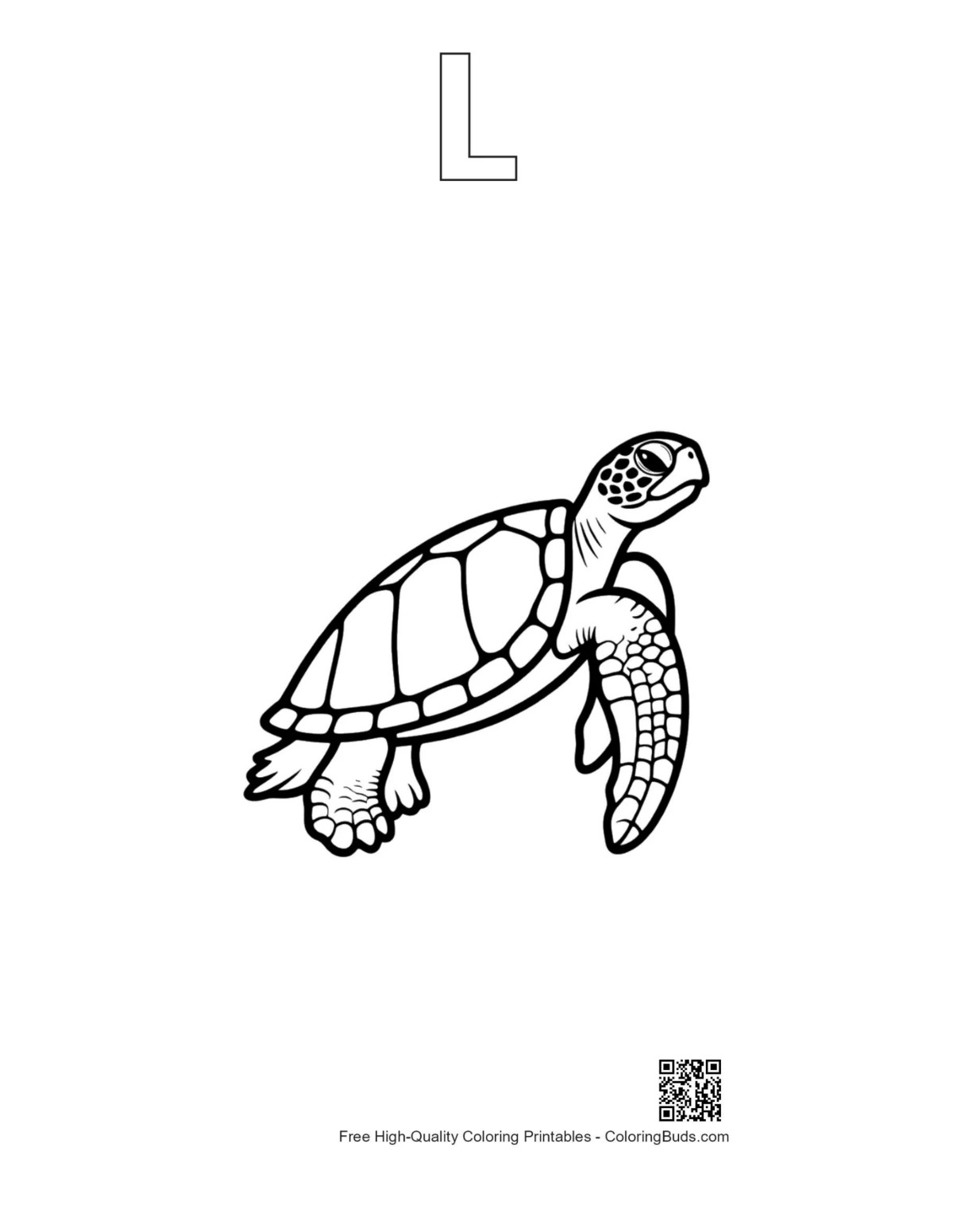 Baby sea turtle outline and alphabet L printable