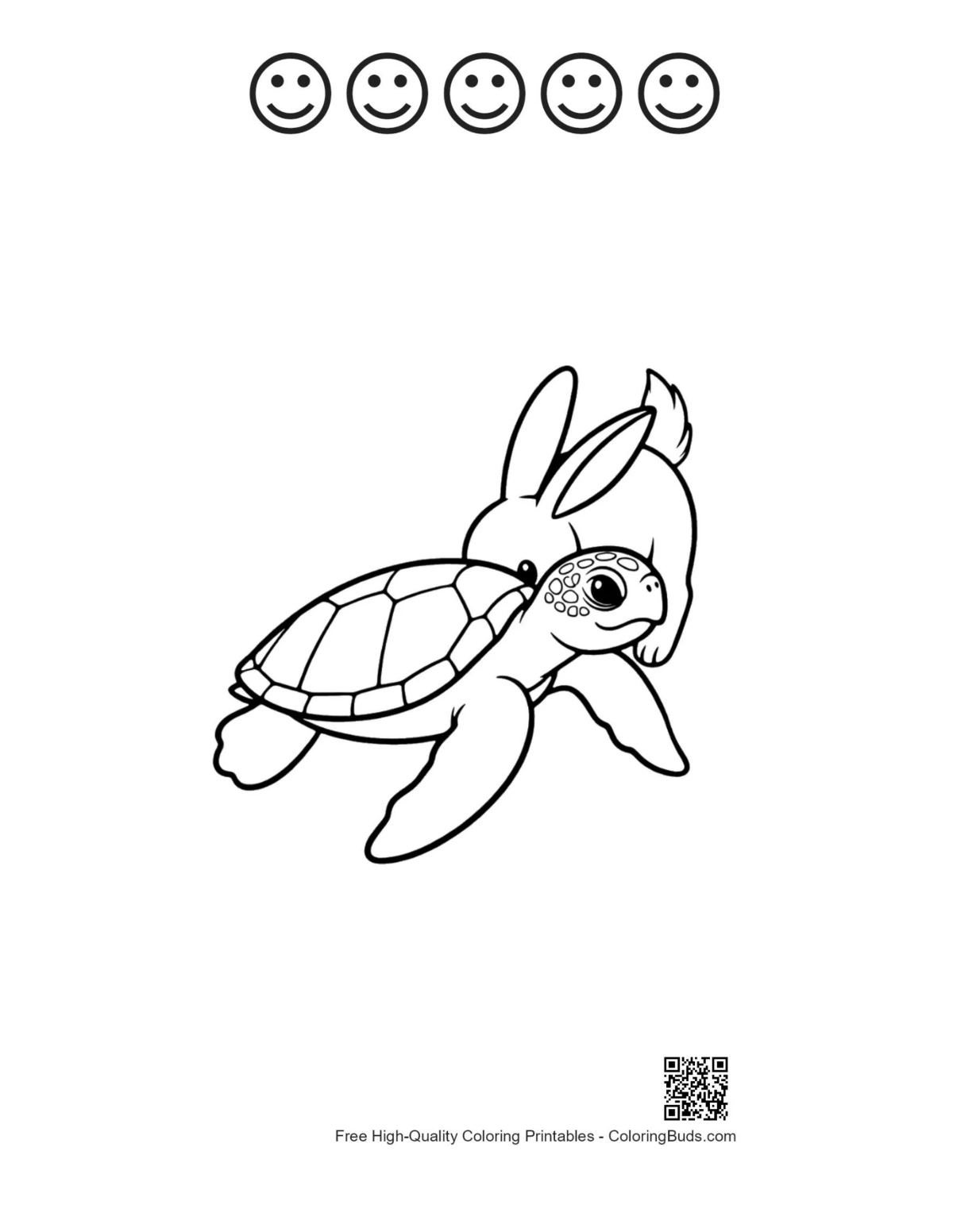 Printable green sea turtle bunny hug with happy faces