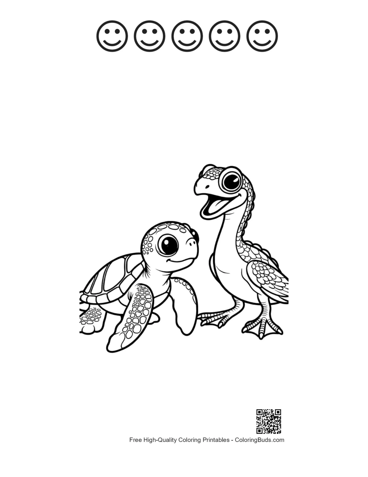 5 happy face outlines with hatchling sea turtle printable