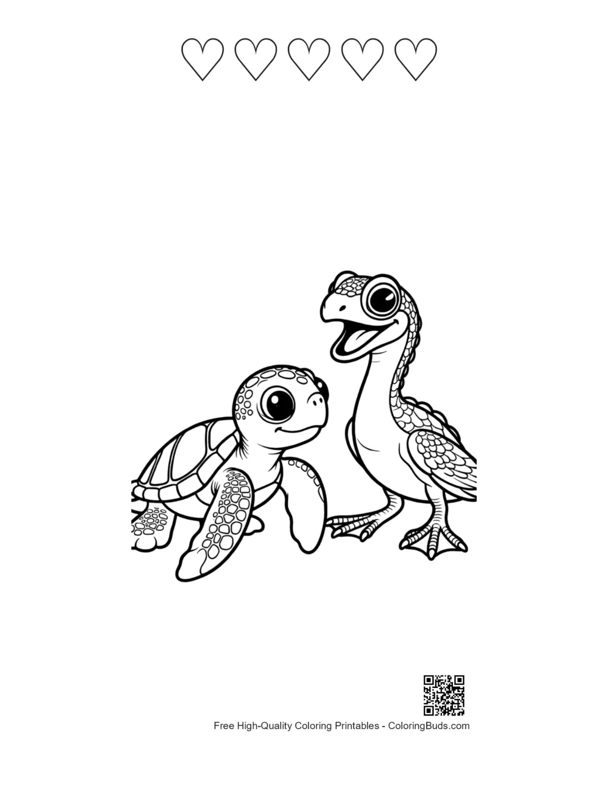 5 heart outlines featuring sea turtle and baby duck