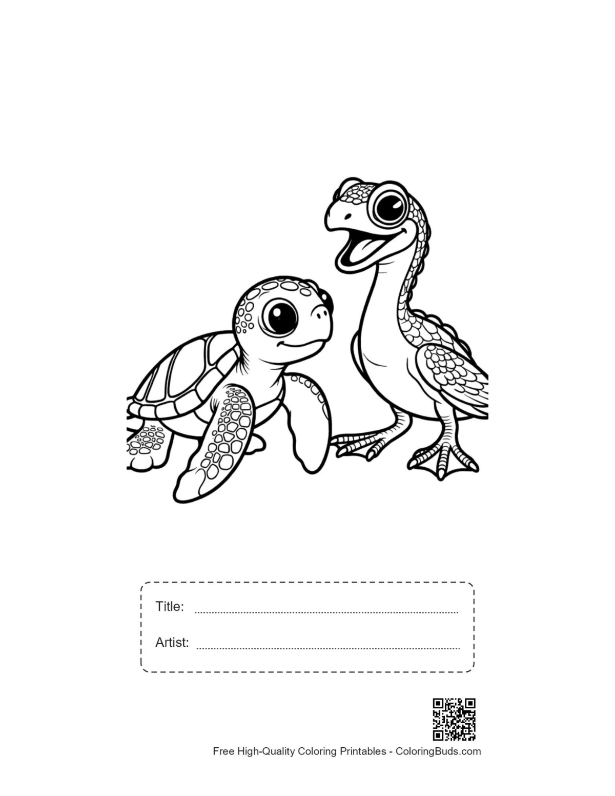 Hatchling sea turtle printable with title and artist space