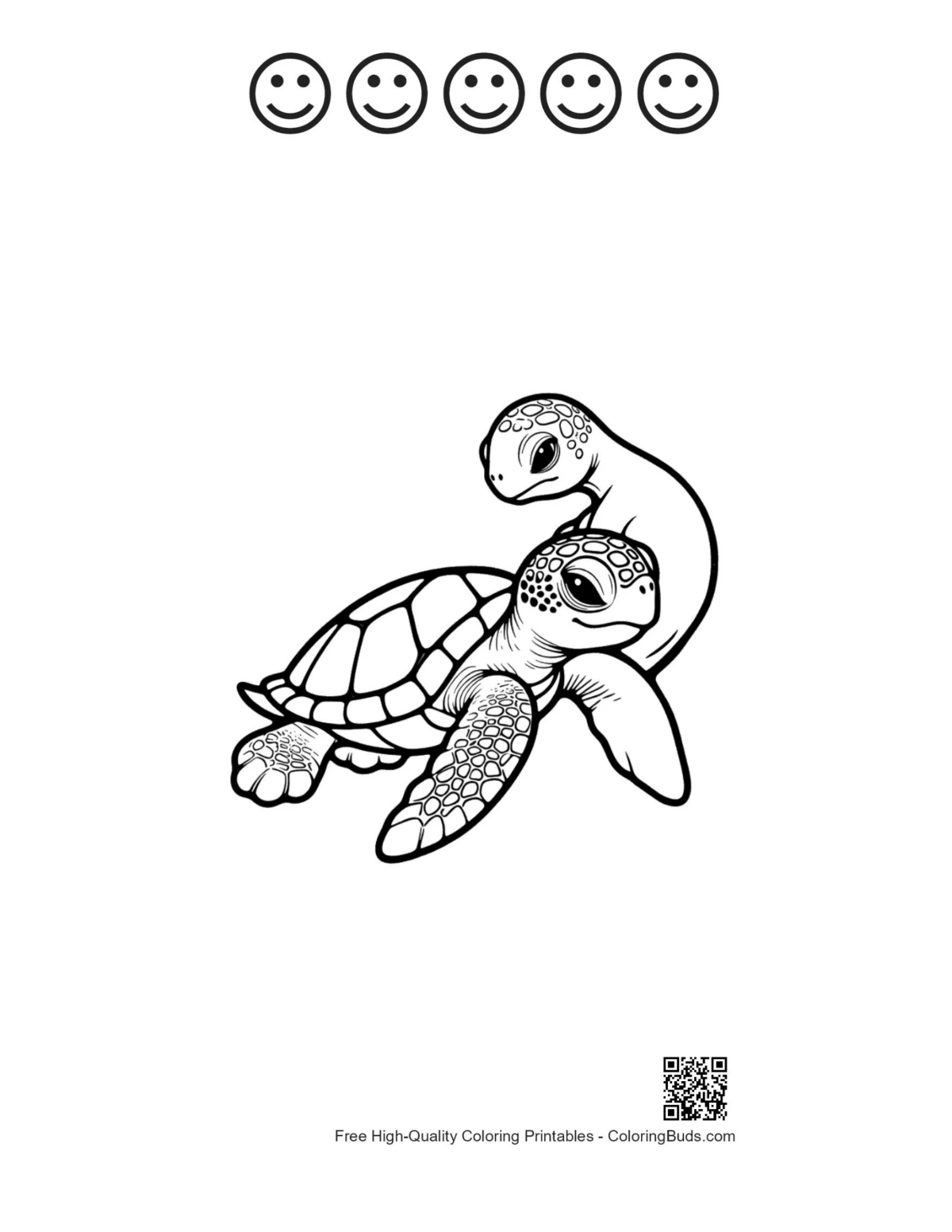 Printable cuddling turtles with happy face outlines