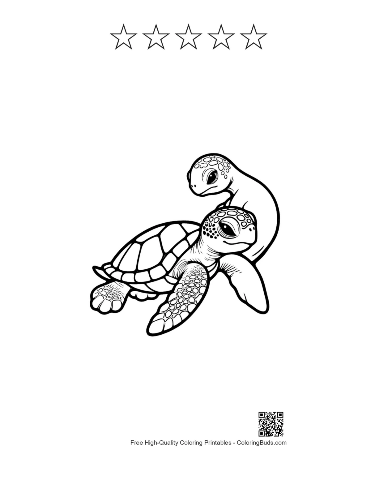 Cuddling sea turtles printable with star outlines