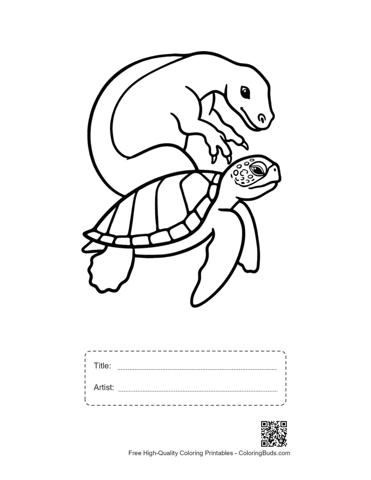 Printable dino baby sea turtle with title box
