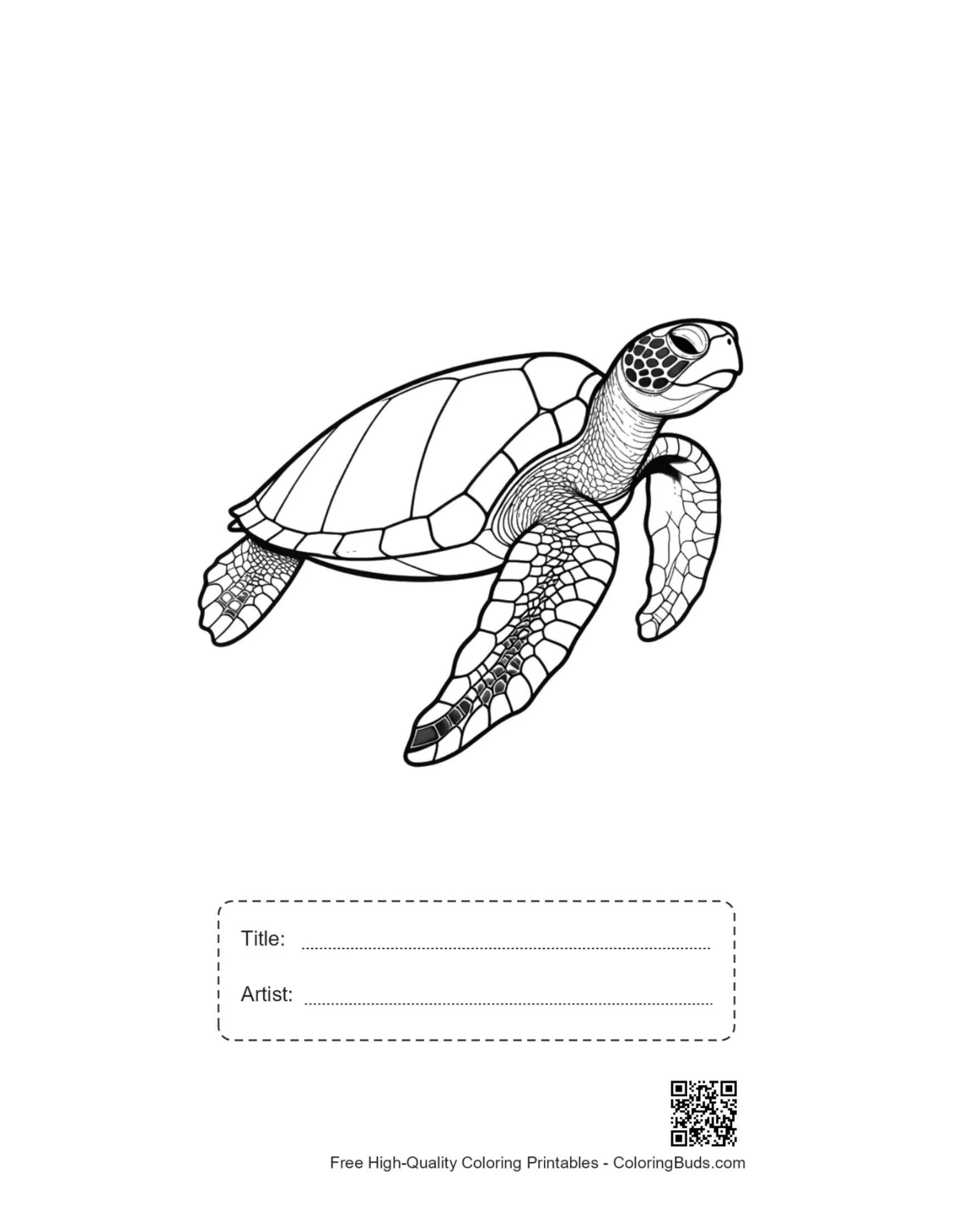 Printable turtle art with title and artist space