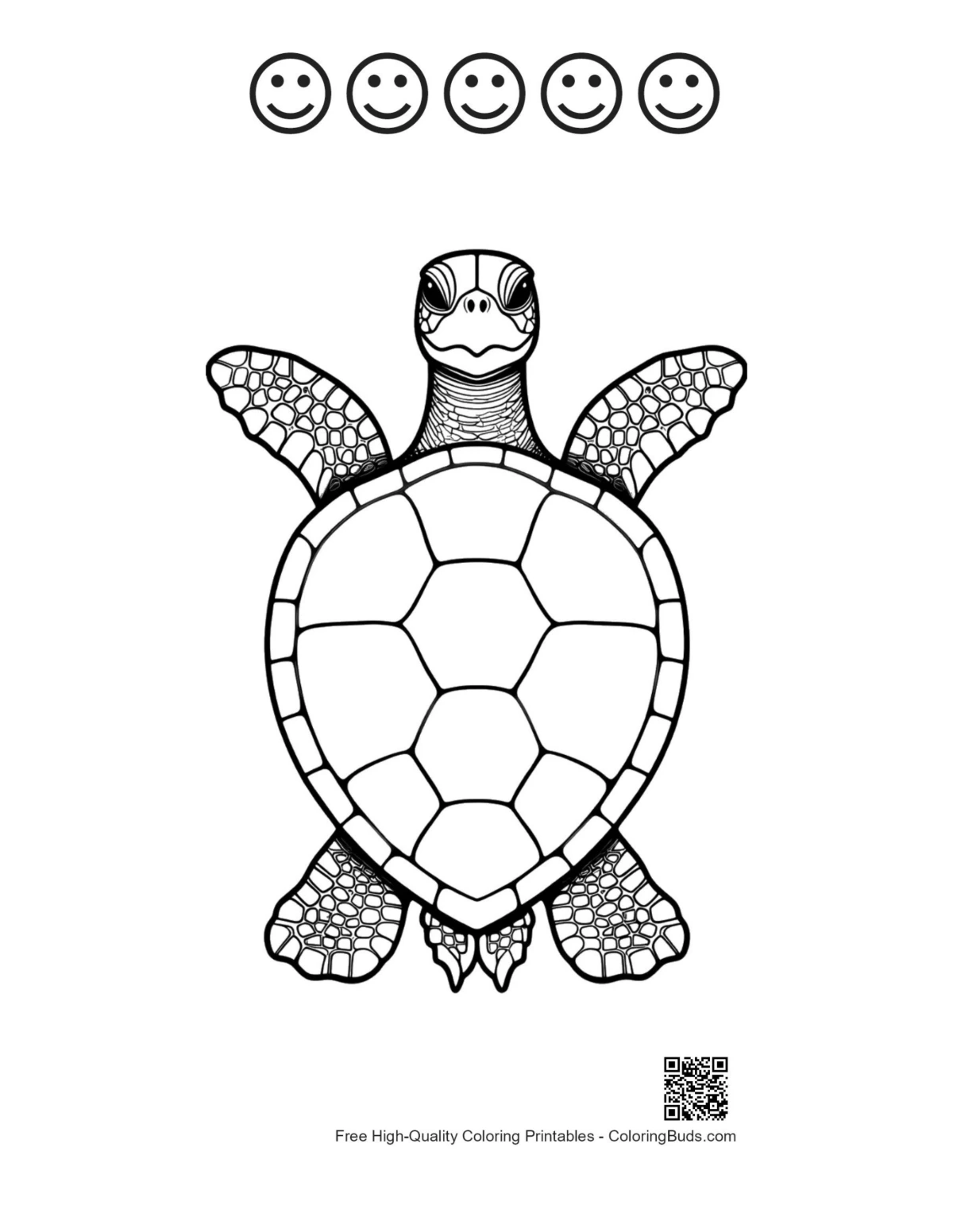 Green sea turtle line art with happy faces