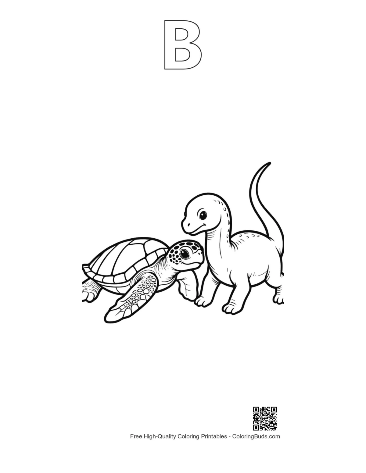 Outline printable of hatchling sea turtle brachiosaurus with letter B