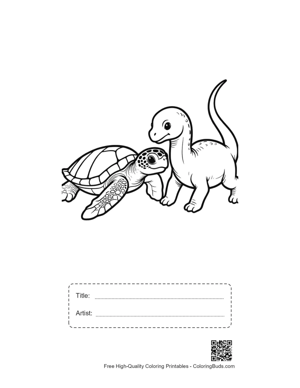 Printable hatchling sea turtle and brachiosaurus with title box
