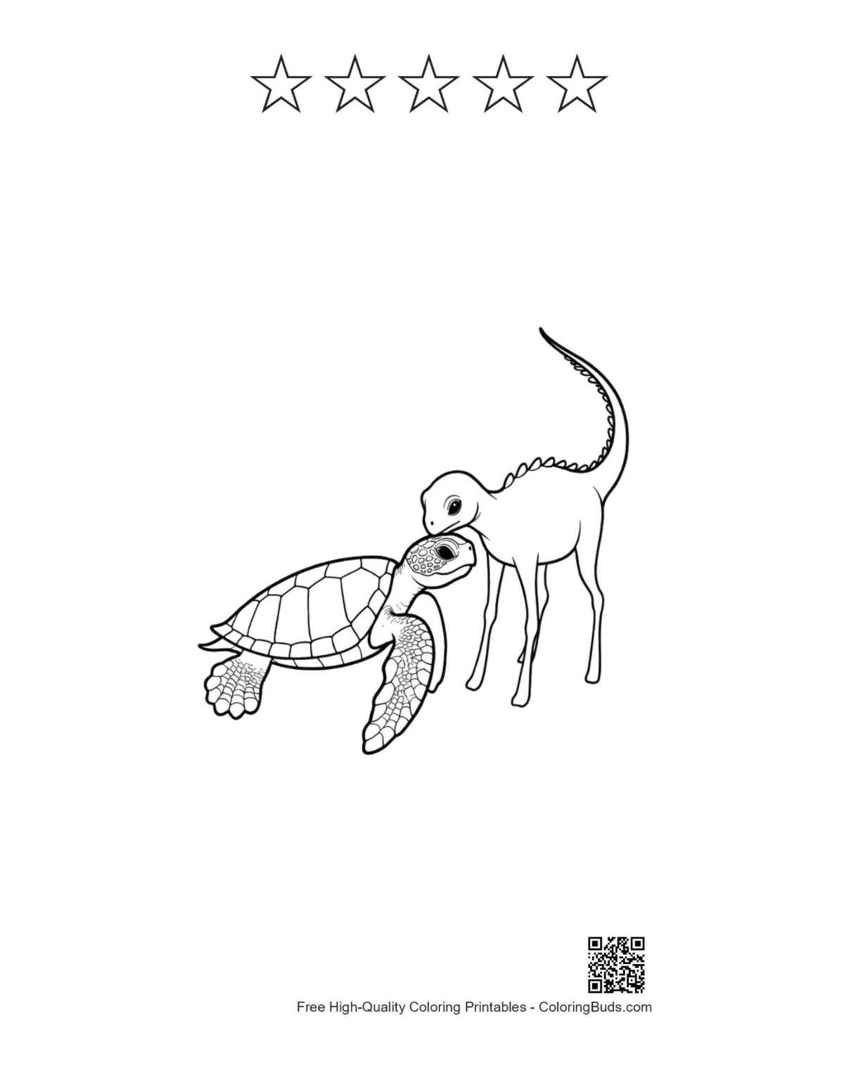 Hatchling sea turtle dinosaur printable with 5-star outlines