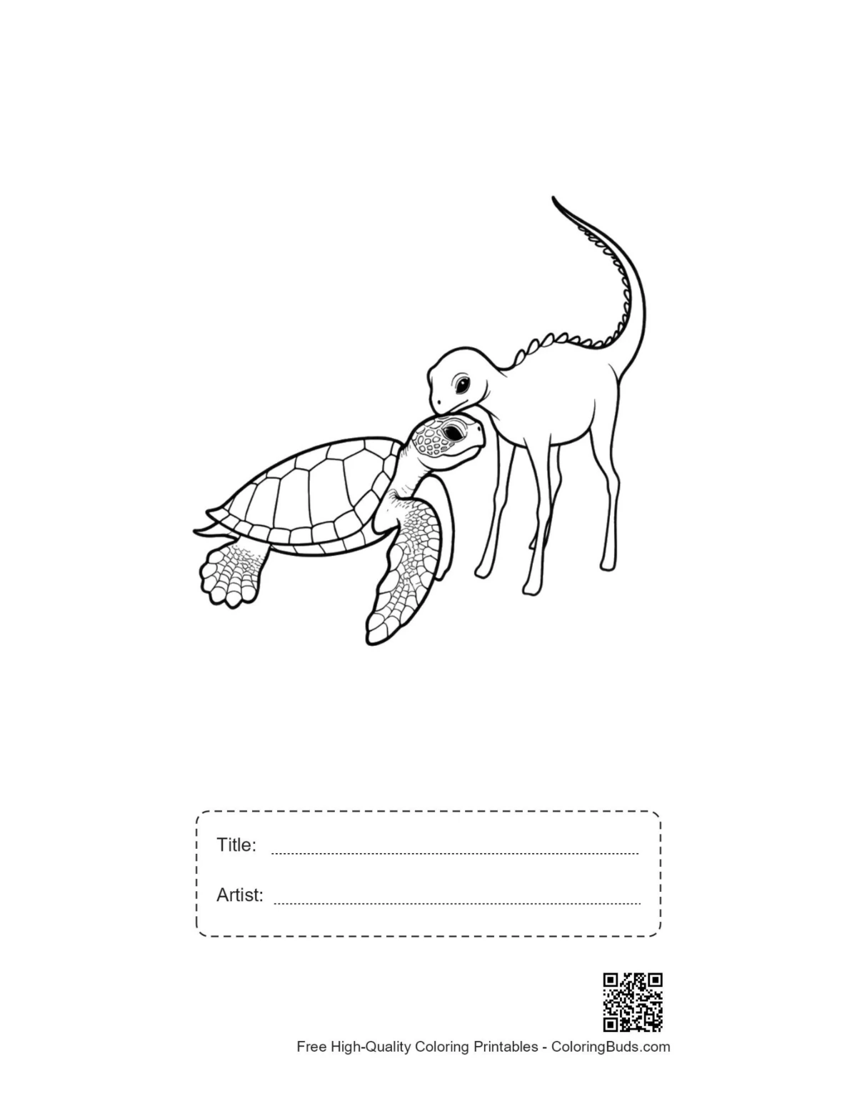 Hatchling sea turtle and baby dinosaur printable with title box
