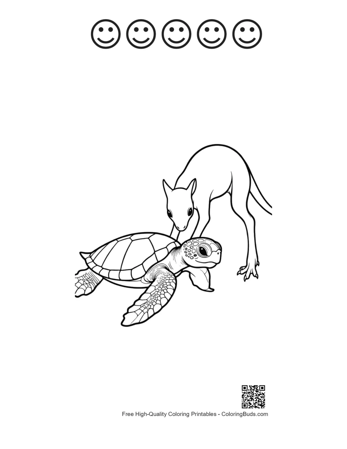Kangaroo sea turtle with happy face outlines