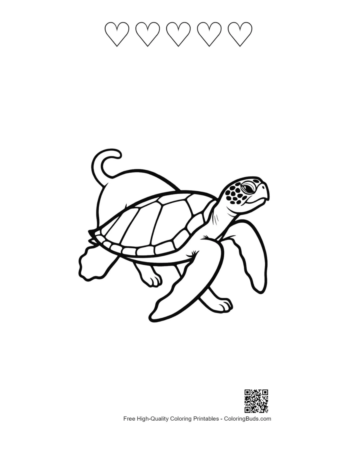 Green sea turtle printable 5 heart outlines