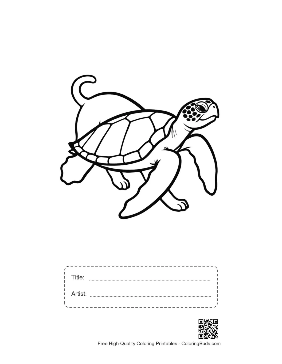 Green sea turtle printable with title artist box