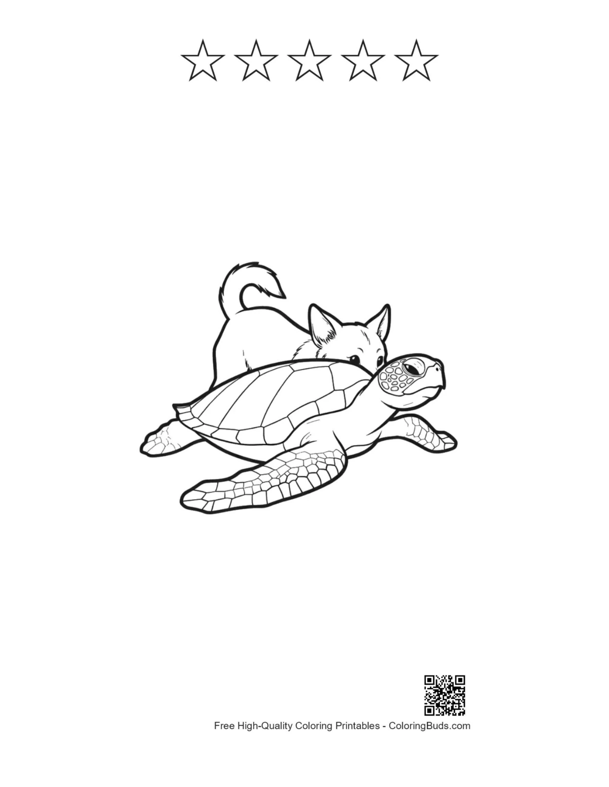 Green sea turtle kitten printable with 5 stars