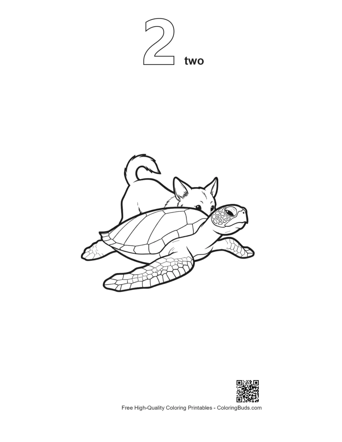 Kitten cuddling green sea turtle outline version 2