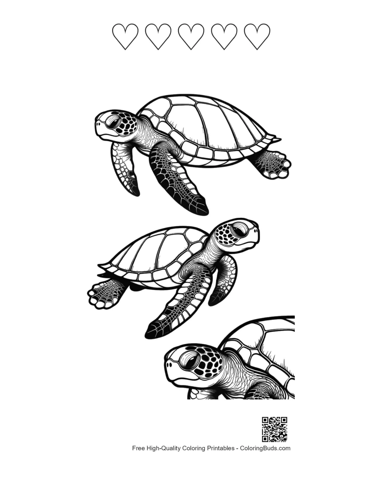 Baby sea turtles printable with heart shapes