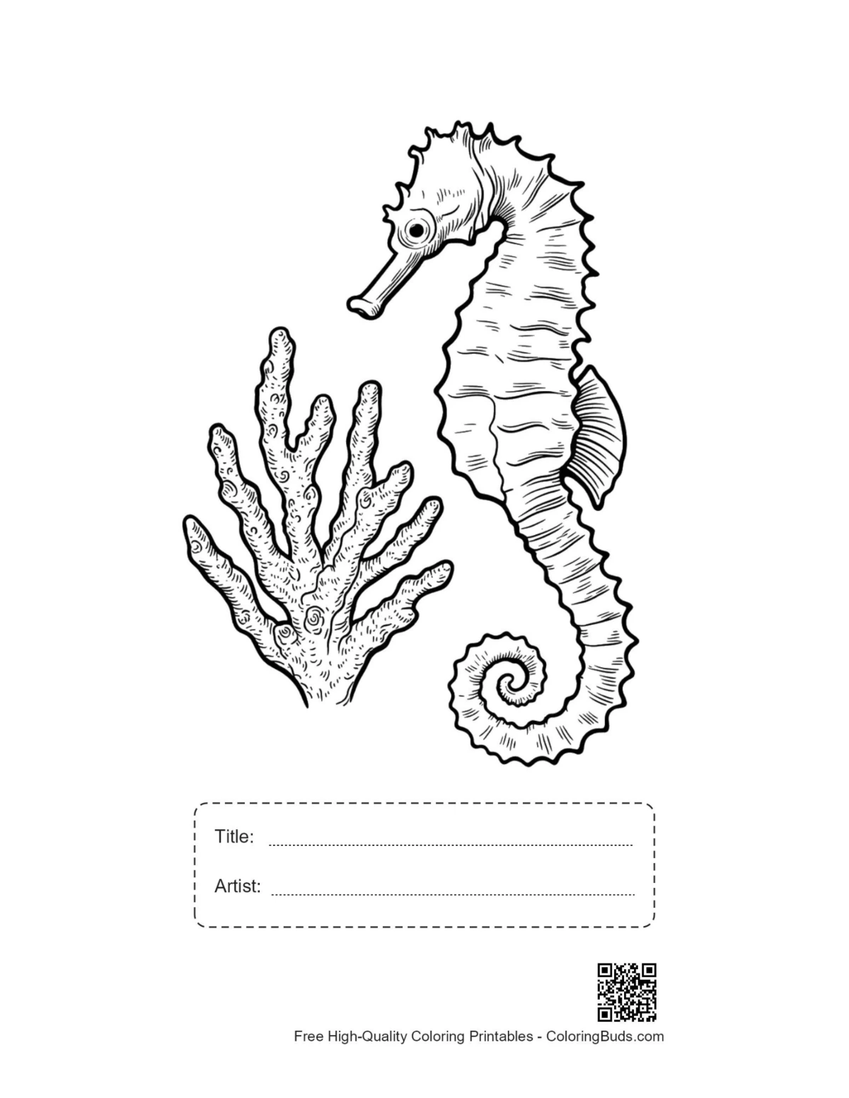 Printable Seahorse sheet with title box