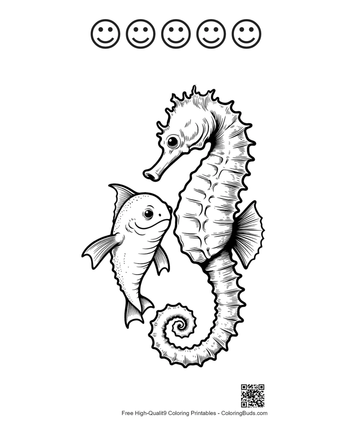 Seahorse embrace with happy faces printable