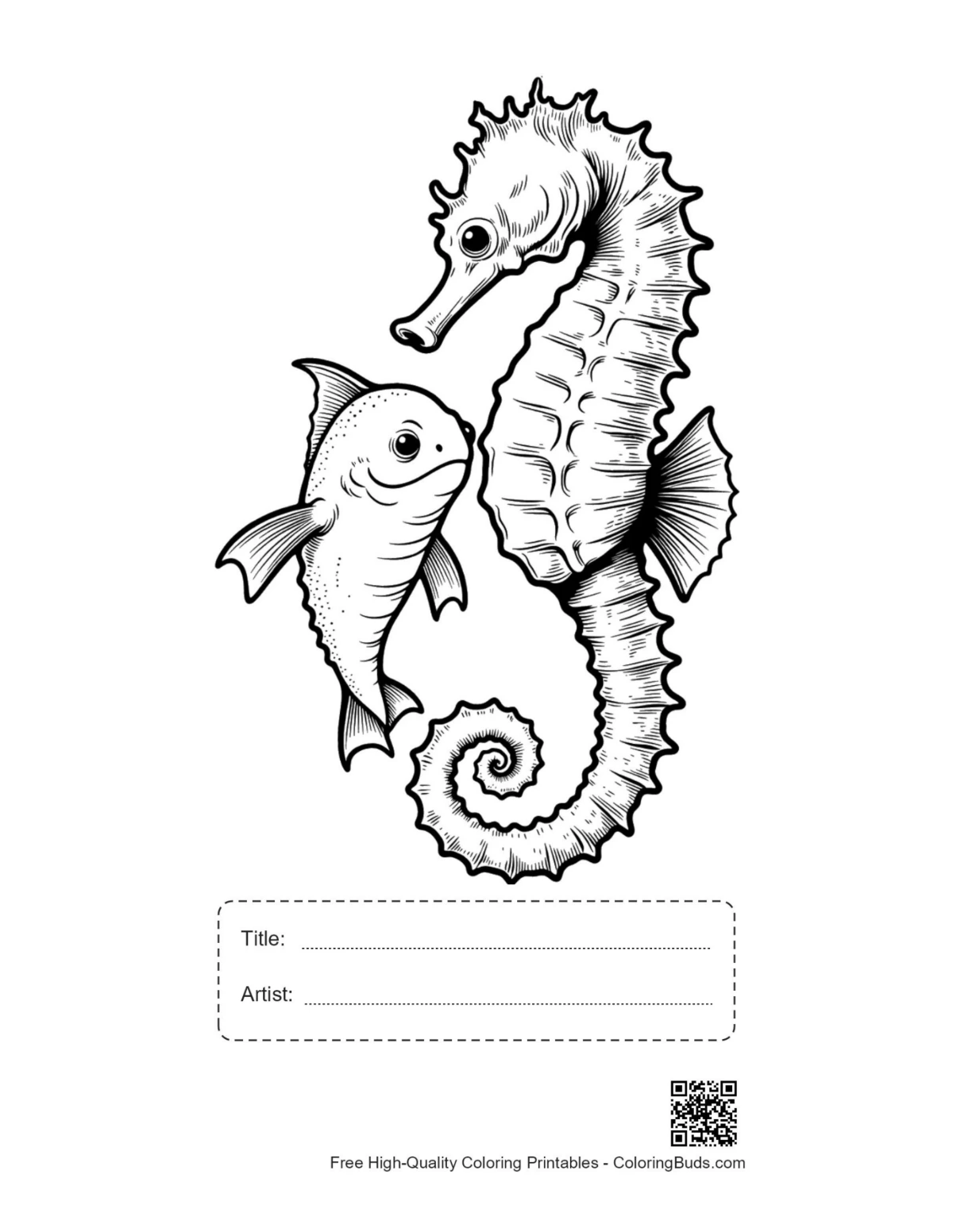Printable Seahorse embrace with title box