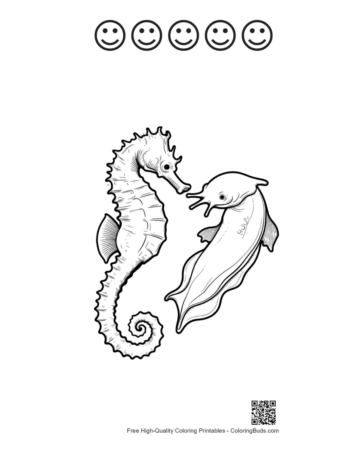 Seahorse duo with 5 happy face outlines