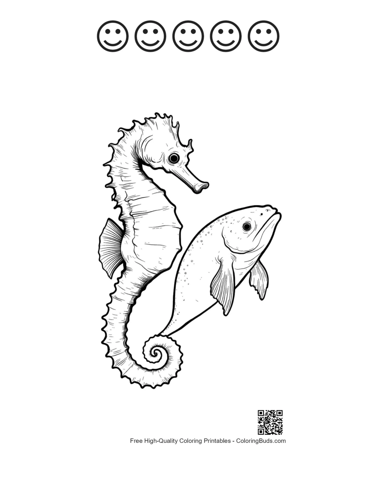 Printable Seahorse reef with happy faces
