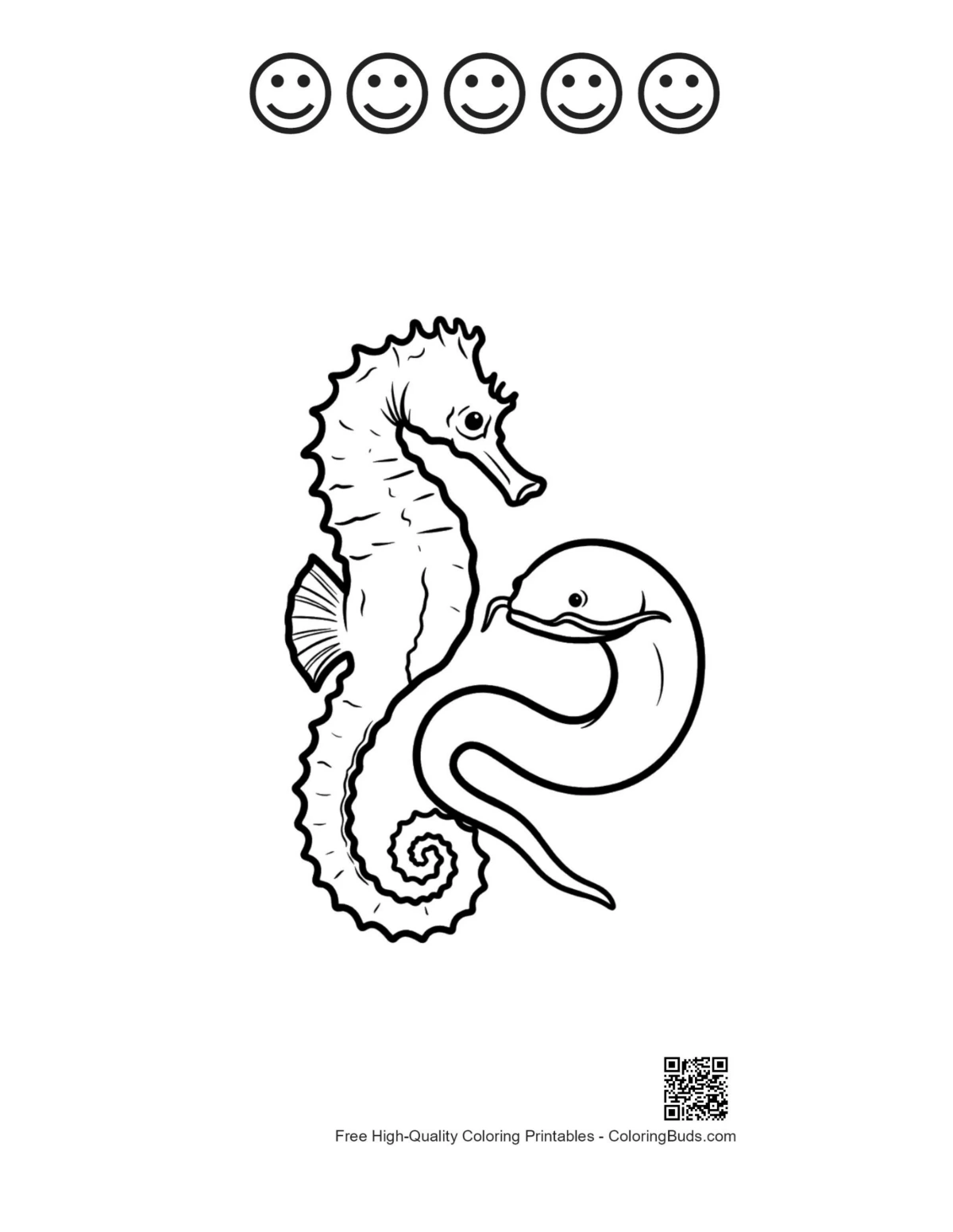 Printable Seahorse with happy faces